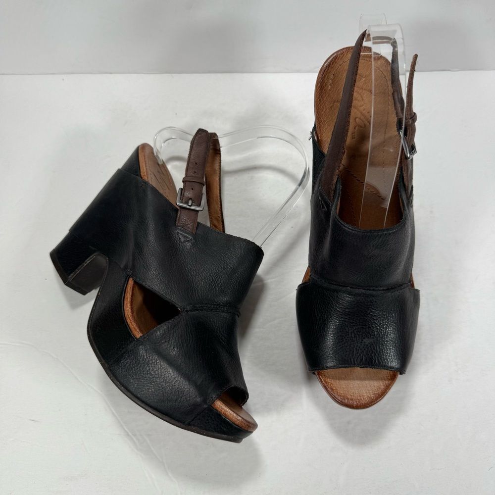 Naya Monroe Black Leather Open Toe Boho Wedge Platform Sandals Women Size 9.5M